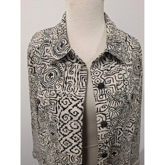 JM Collection Ivory Black Aztec Geometric Canvas Jacket sz XL Block Print - Picture 4 of 13